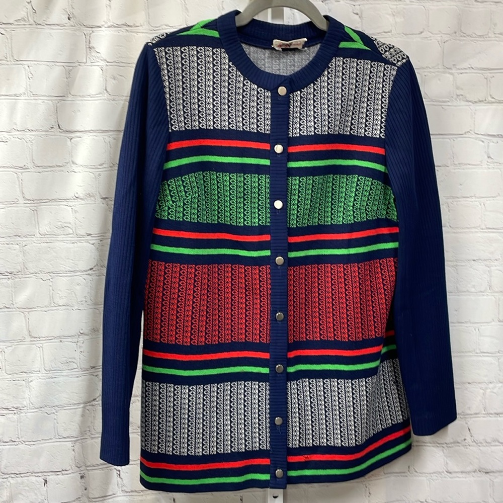 R & K knits vintage striped button up size 18 sweater cardigan